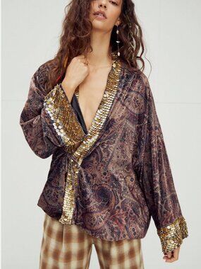 New Free People Layla Embellished Kimono size Large MSRP: $248
